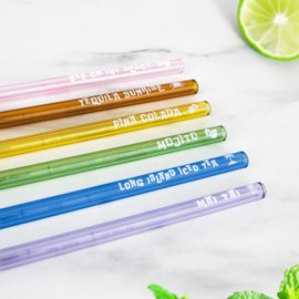 Gift Republic Cocktail Recipe Straws – Pack of 6 Reusable Glass Straws with Classic Cocktail Measurements – Includes Cleaning Brush – Fun Mixology Gift for Parties & Home Bars