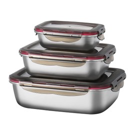 XingXiuSis Stainless Steel Food Storage Container with Lids Set of 3 Leak-proof Metal Food Containers Meal Prep Containers Lunch Box for Dishwasher/Freezer/Oven Safe, 600ml/ 1500ml/ 2900ml Stackable