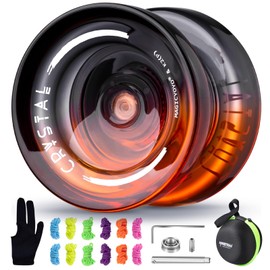 MAGICYOYO K2 Crystal Professional Responsive Yoyo for Kids Beginners Extra Unresponsive Yoyo Bearing Pro Plastic Trick Yo-yo for Adults+12 Yo-yo Stings+Bearing Removal Tool+Storage Bag-Black Orange