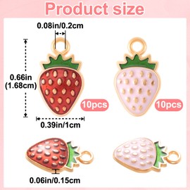 Joez Wondeful 20 Pcs Strawberry Charm, Bulk Red and Pink Enamel Fruit Charms, Cute Strawberry Keychain, Strawberry Accessories for Purse, Jewelry Making, Backpack, Bags (10pcs Red+10pcs Pink)