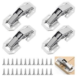 Pack of 4 Cabinet Hinges,Kitchen Cupboard Hinges 4 Inch, Bedroom Wardrobe Door Hinges for Bathroom Bedroom Dining Room Full Overlay Mute Hydraulic Soft Close (32Pcs Screws)