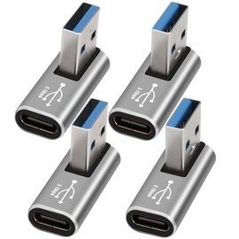 Paquete de 4 adaptadores USB a USB C de 90 grados, conector convertidor de carga de USB C hembra a A macho con ángulos medio, izquierdo y derecho, extensor en forma de L, compatible con carga y