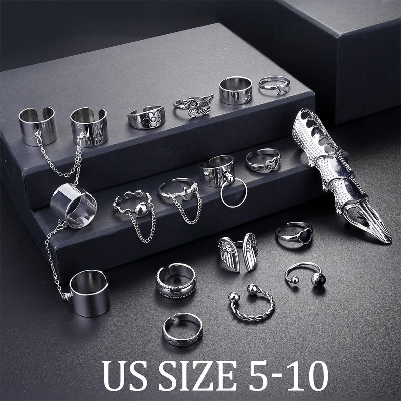 ZELORES 16Pcs Vintage Silver Knuckle Rings for Women Adjustable Open