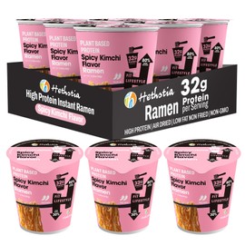 Hethstia Protein Ramen, Spicy Kimchi Flavor, 6-Pack Instant Healthy Noodle Soup Cups, 32g Plant Protein, Vegan Pre-Packaged Ramen Meal, Low Fat, Non-GMO, Non-Fried, Air-Dried, Healthy Noodle Broth