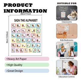 arricraft 1 Piece ASL Alphabet Chart Poster American ABC Sign Language Print Classroom Number Decor Educational Studies Learning Decor Poster for Nursery Spring School