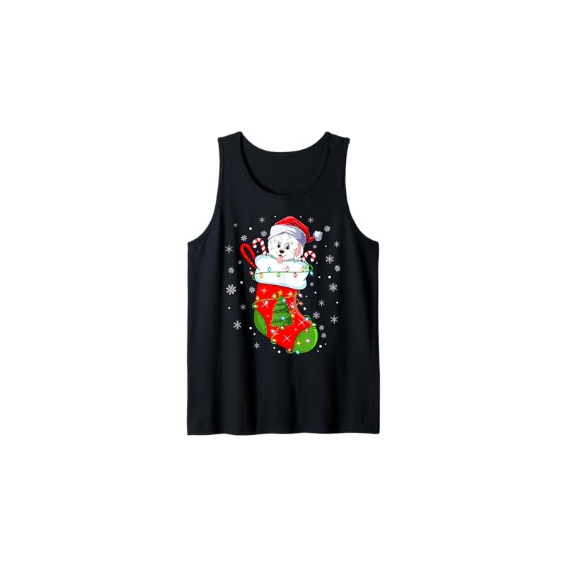 Funny Havanese Dog In Christmas Socks Lights Xmas Tank Top