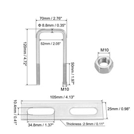 PATIKIL M10x50x120mm Square U-Bolts Kit, 4Set 304 Stainless Steel Square U Shaped Bolts Replacement Parts with Frame Plates and Nuts for Ski Board Sailboat Trailer