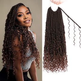 ZRQ 9 Packs Boho Faux Locs Crochet Hair 18 Inch Ombre Goddess Locs Croceht Braids, Pre Looped River Locs Crochet Hair with Curly Ends (18Inch, T30#)