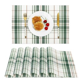 Vinjiasin Buffalo Plaid Placemats Set of 6 for Dining Table Green and White Checkered Place Mats Washable Kitchen Table Mats for Indoor Outdoor Vinyl Woven Christmas Placemats Easy to Clean
