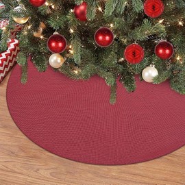 tiosggd Red Burlap Christmas Tree Skirt, 36 inch Linen Plain Fall Tree Skirt, Rustic Farmhouse Red Boho Christmas Decorations Ornaments, Burgundy Xmas Tree Mat