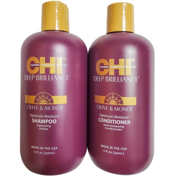 CHI Deep Brilliance Olive & Monoi Optimum Moisture Shampoo and Conditioner 12oz Bundle
