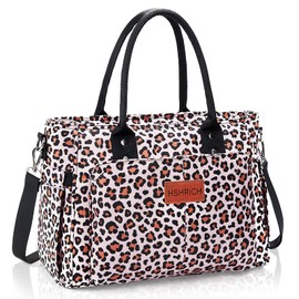 Lunch Bag for Women, Insulated Lunch Box for Work, Large Leakproof Cooler Purse with Side Pockets & Removable Shoulder Strap Women's Lunch Tote Bag for Picnic Work Beach Cute Lunch Bags (Leopard)