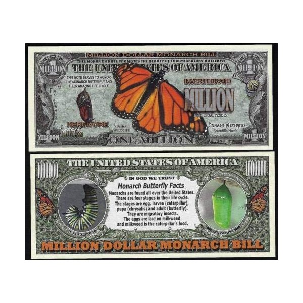 Monarch Butterfly Million Dollar Novelty Bill Facts - Lot 25