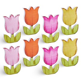 SUPERFINDINGS 4Pcs Spring Tulips Signs Rustic Tulip Flowers Centerpieces PVC Spring Summer Floral Table Decoration for Farmhouse Home Easter Table Office Desk