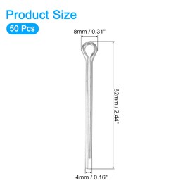 sourcing map 50Pcs 4mmx50mm Zinc-Plated Carbon Steel Cotter Pin, Split Pin Fastener Clips Split Cotter for Household Appliances, Sports Equipment, Car Mechanics Repair (White)