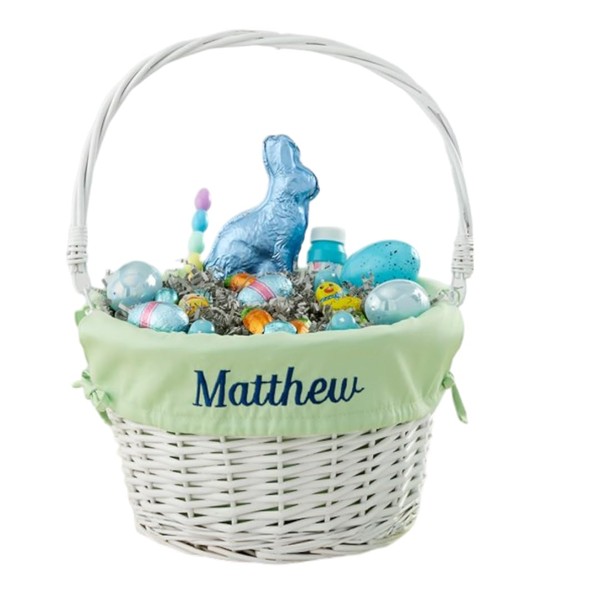 Personalization Universe Personalized Hand-Woven White Willow Easter Basket with Folding
