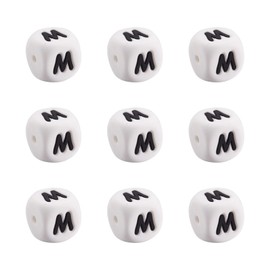Crafans 100Pcs 12mm Silicone Cube Letter Beads White English Alphabet Letter M Vowel Loose Spacer Beads Initial Cube Dice Beads for Jewelry Making