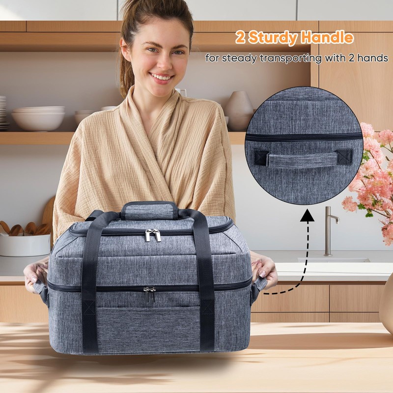 BAGSPRITE Double-Layer Slow Cooker Carrying Bag for 6-8 Quart CrockPot
