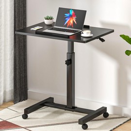 Panta Pneumatic Mobile Standing Desk, Adjustable Height Rolling Desk with Wheels, Laptop Desk for Couch, Portable Sit Stand Desk for Home, Office and Hospital, Black