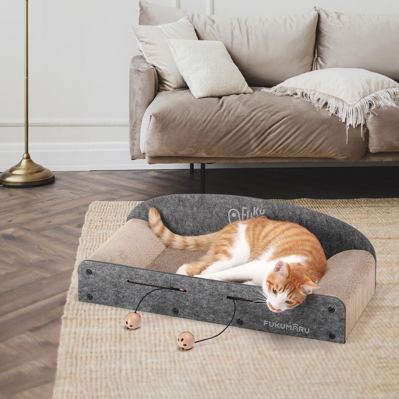 FUKUMARU 26 Inch Cat Scratcher Cardboard Lounge Bed, 2 Reversible