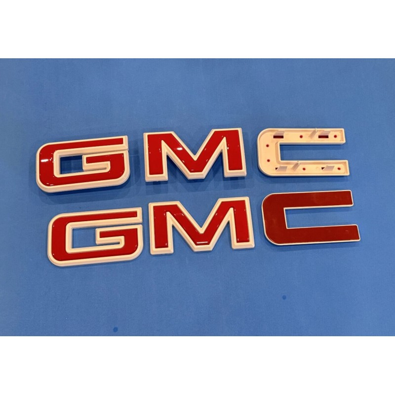GMC Front & Rear Emblems Flat White Red For 2019-2025