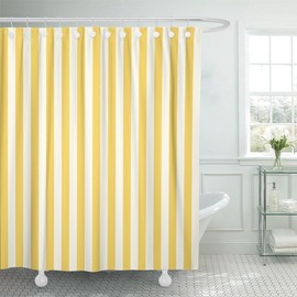 Emvency Shower Curtain Waterproof White Stripe Striped Stamp Yellow Sleepwear Apparel Products Vertical Polyester Fabric 72 x 72 Inches Set with Hooks