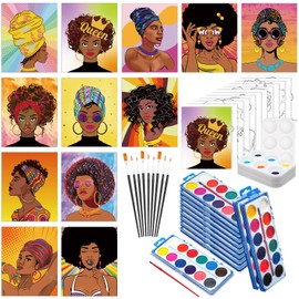 Ctosree 12 Pack Pre Drawn Canvas Kit 12 Pcs Pre Printed Canvas Painting 12 Pcs Watercolor Paint Include Brushes and Pallets Pre Drawn Canvas to Painting for Adults DIY (Hipster Women,8 x 10 in)