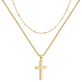 Layered Cross Necklace for Women Gold Cross Pendant Necklace Cross Choker Necklace Jewelry Gift (Gold Cross)
