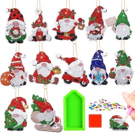 Pack of 12 Diamond Painting Christmas Pendants, 5D DIY Diamond Painting Key Ring, Double-Sided Christmas Diamond Painting Keychain for Children Adults, DIY Kit Christmas Tree Decoration