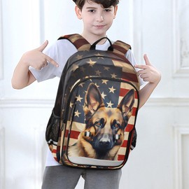 ALAZA Usa Flag German Shepherd Dog Travel Laptop Backpack, 17 inch Large Laptops Backpack Business Computer Bag