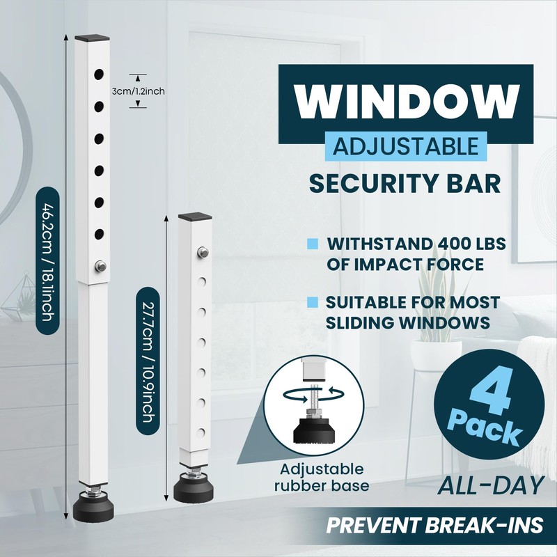Gadgetzan 4 Pack Window Security Bars Adjustable 11"-18",Portable Short Sliding
