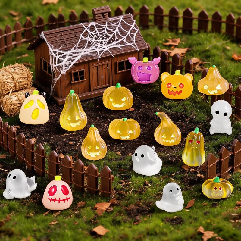 25PCS Halloween Mini Resin Pumpkin Ghost Figures Glow in Dark