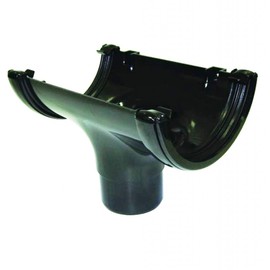 FLOPLAST 112mm Half Round Gutter Running Outlet - Black