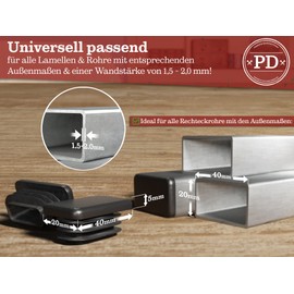 PD® Lamellar Plugs 40 x 20 mm for Square Tubes – End Caps Rectangular Made of PE Plastic – Pipe Plugs for Pipe Cover of Steel Pipe, Stainless Steel Tube, Aluminium Tube and Aluminium Profile –