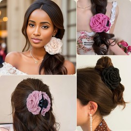 4 Pack Fabric Rose Flower Hair Claw Clips for Thin Thick Hair, Women's Hair Accessories Hawaiian Blooming Floral Hairpins Barrettes Non Slip Ponytail Holder Jaw Clip for Girls Holiday Gift