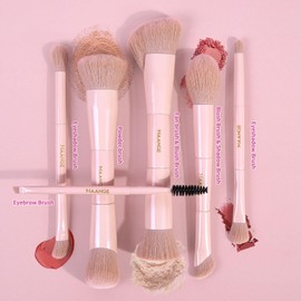 MAANGE Brochas de Maquillaje Profesional,6PCS Brochas de Doble Punta Premium para Rostro y Ojos Pincele Maquillaje Base,Sombra de Ojos,Contorno,Rubor,Iluminador,Difuminado,Cepillo de Cejas(Rosa)