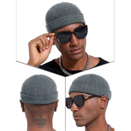 vidsel Thin Wool Fisherman Beanie Hat for Men Women Fall Winter,Short Knit Cuffed Fashion Trawler Skull Cap,Watch Cap,Gray