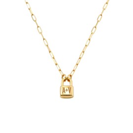 OAK & LUNA - Perosnalized Initial Lock Necklace with Diamond Option (WTF - 18k Gold Plating, Available Initials)