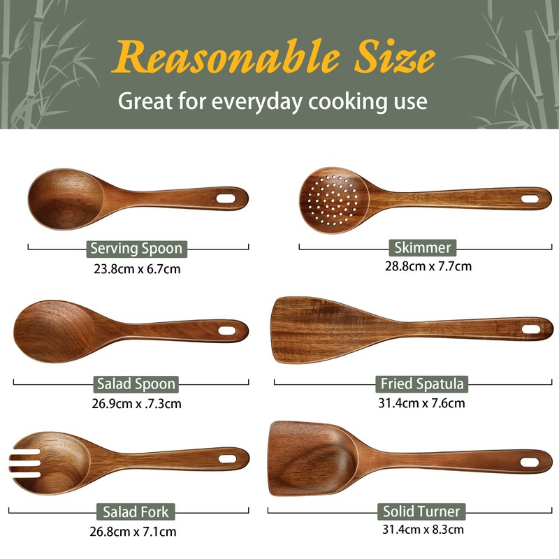 Onader Wooden Spoons for Cooking, 6Pcs Kitchen Utensils for Non-Stick