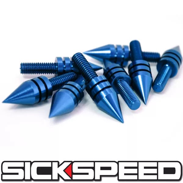 SICKSPEED 8PC BLUE BILLET ALUMINUM MOTORCYCLE SPIKED BOLT SCREW FOR