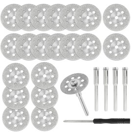 20Pcs 22mm Diamond Cutting Wheel Mini Metal Cutting Discs with 3 mm Mandrel and Cross Crystal Screwdriver for Dremel Rotary Tool Precious Stones Jade Marble Gemstones Glass Ceramics Cut Off