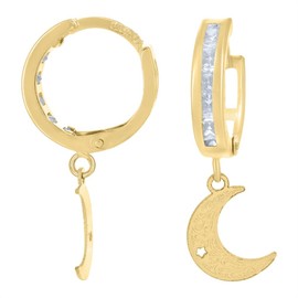 Auriga Fine Jewelry 10K Yellow Gold Cubic Zirconia Moon Dangle Hoop Earrings