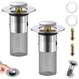 2PCS Bathroom Sink Stopper Hair Catcher, Pop Up Sink Drain Filter with Removable Stainless Steel Filter Basket Hair Catcher,for 1.1-1.3 Inch Drain Hole Anti Clogging Bathtub Basin Sink Drains Stopper