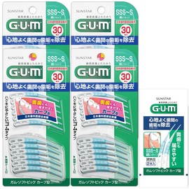 GUM(ガム) Periodontal Pro Care Soft Pick Curved Shape Interdental Brush Soft Rubber Type Case Included [Size: SSS~S Fine Type] 30 Pieces x 4 Pack + Bonus Included