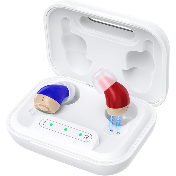 Hearing Aids, Rechargeable(ITE) In-Ear Design with Auto On/Off, Anti-Howling Technology,