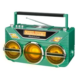 Retro Studebaker Avanti Stereo Boombox with CD, FM Stereo Radio, Bluetooth Receive and Transmit, LED Light Show and 15W Subwoofer for High Power Bass (Teal)