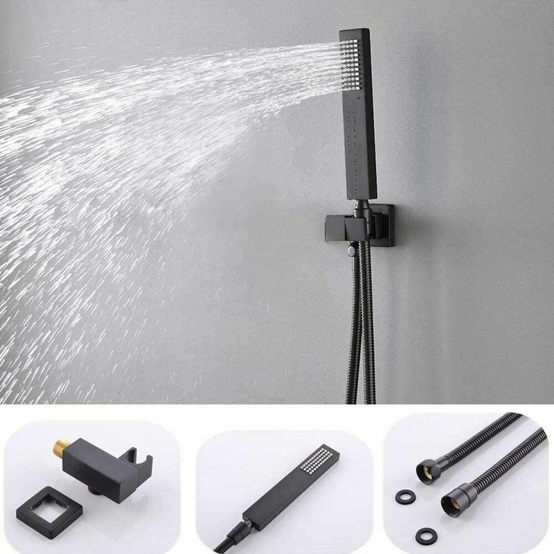 EMBATHER Black Shower System 16" Rainfall Top Spray Shower Faucet