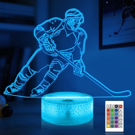 CooPark Ice Hockey 3D Lamp, Bedside Illusion Optical Night Light LED 16 Colors Changing Remote Control Sport Fan, Bedroom Decor Best Birthday Gift for Kid Child Boy