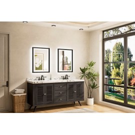 TETOTE 20x28 LED Mirror for Bathroom Black Metal Frame Frontlit & Backlit Lighted Vanity Mirror Baroque Anti Fog Stepless Dimmable White/Warm/Natural,CRI90+,Wall Mounted(Horizontal/Vertical)