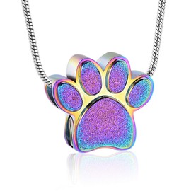 Hearbeingt Pet Cremation Jewelry for Ashes Urn Necklace Paw Print Pet Keepsake Jewelry for Pet/Dog's/Cat's Ashes Pendant Memorial Gifts, Rainbow